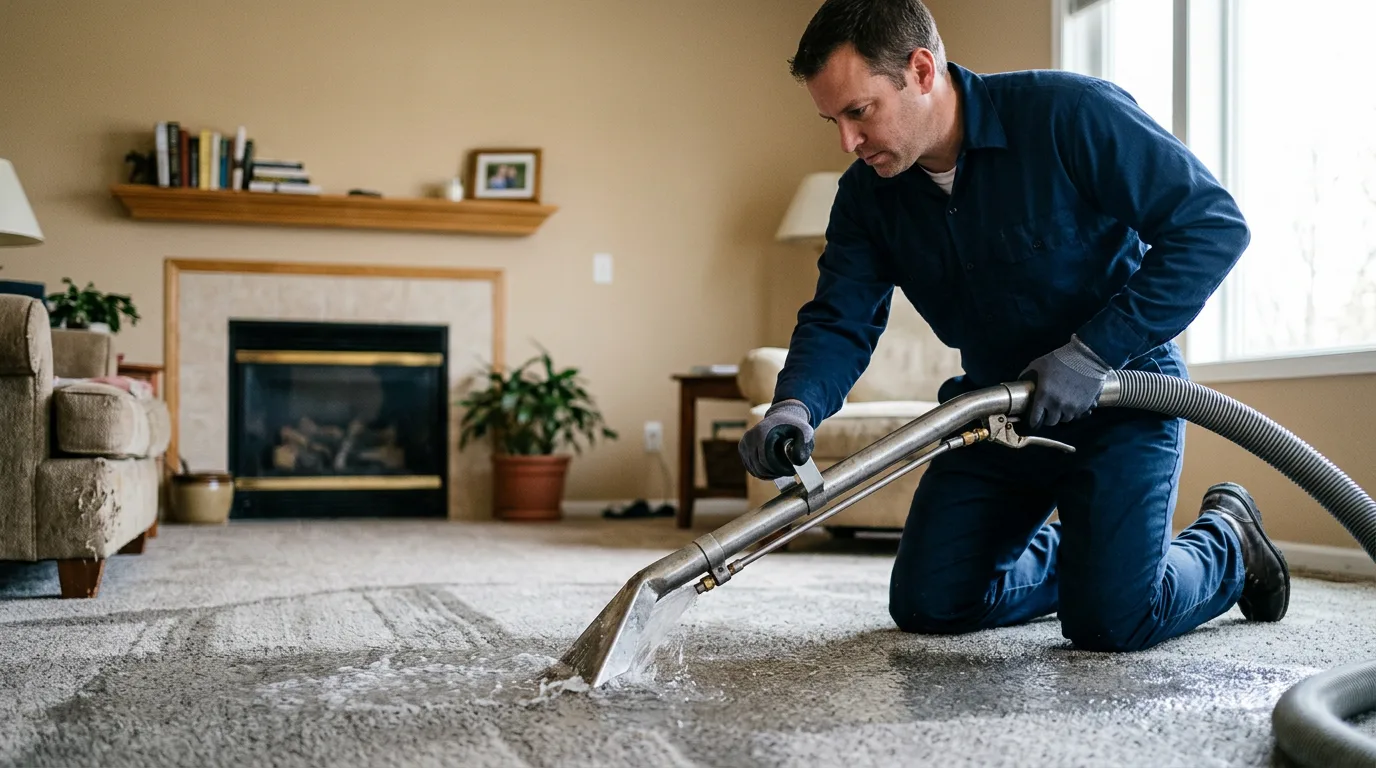 Water damage restoration technician working near North Smithfield, RI